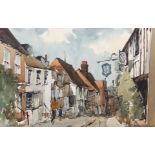 AR Edward Wesson, RI, RBA (1910-1983) Street scene with figures pen, ink and watercolour, signed