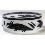 Ulrica Hydman-Vallien-Kosta Boda, large bowl, hand enamelled to the exterior with abstract animals