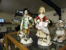 PAIR OF PAINTED 19TH CENTURY FIGURES OF A COUNTRYSIDE MAN AND LADY, HEIGHT APPROX 19CM