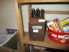 CASED SET OF VINTAGE DRILL BITS BEARING LABEL E E JENNINGS OF NEW YORK, USA