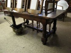 LARGE AND HEAVY REFECTORY STYLE DINING TABLE, APPROX SIZE 91CM X 183CM