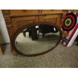 OVAL OVERMANTEL MIRROR WITH BEVELLED GLASS AND INLAID WOODEN FRAME