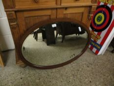 OVAL OVERMANTEL MIRROR WITH BEVELLED GLASS AND INLAID WOODEN FRAME