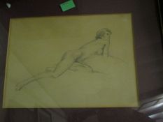 ATTRIBUTED TO GERALD ACKERMANN, PENCIL DRAWING, NUDE, 19 X 26CM