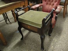 UPHOLSTERED MAHOGANY PIANO STOOL, WIDTH APPROX 54CM