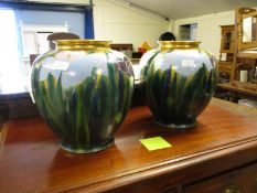 PAIR OF FLORAL DECORATED JARDINIERES WITH ORIENTAL MARKS TO BASE, HEIGHT APPROX 33CM