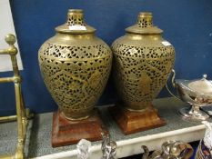 PAIR OF GILT DECORATED LAMP BASES, EACH APPROX 36CM