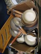 BOX OF LE CREUSET SAUCEPANS ETC