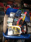 BOX CONTAINING VARIOUS STAR WARS TOYS ETC