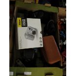 BOX CONTAINING VARIOUS CAMERAS AND ACCESSORIES