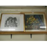 FRAMED PRINT OF FLOWERS TOGETHER WITH ONE OTHER (2)
