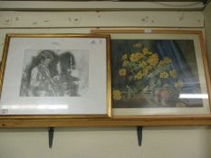 FRAMED PRINT OF FLOWERS TOGETHER WITH ONE OTHER (2)
