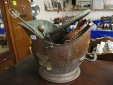 COAL HELMET, BELLOWS ETC