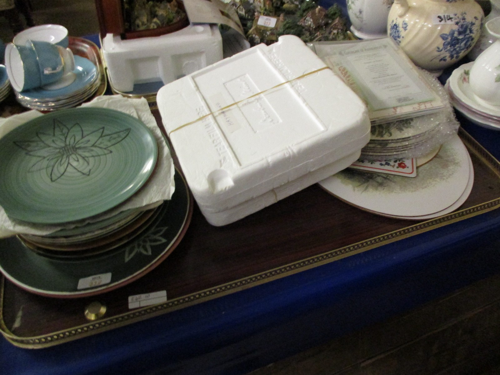 TRAY CONTAINING VARIOUS PLATES ETC