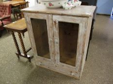 VINTAGE DISTRESSED PINE GLAZED CUPBOARD, WIDTH APPROX 86CM