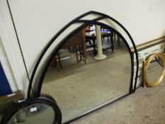 MODERN METAL FRAMED ARCHED OVERMANTEL MIRROR, WIDTH APPROX 104CM