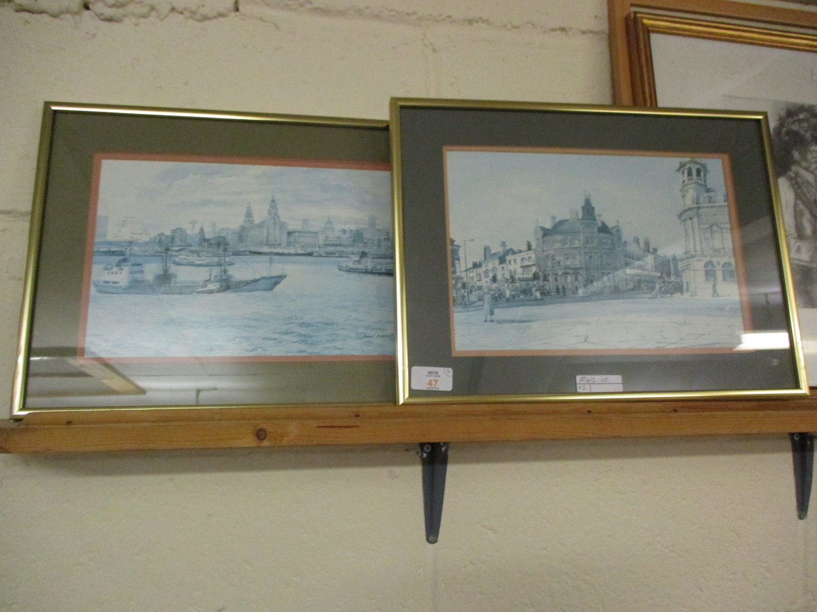 PAIR OF FRAMED PRINTS OF STREET SCENE AND LIVERPOOL DOCKS, EACH APPROX 30CM LONG