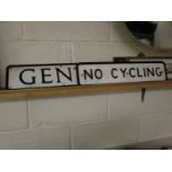TWO VINTAGE CAST SIGNS "NO CYCLING" AND "GENTS"