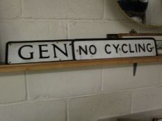 TWO VINTAGE CAST SIGNS "NO CYCLING" AND "GENTS"