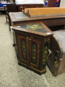 SMALL CORNER CUPBOARD WITH INLAID AND APPLIED DECORATION THROUGHOUT, WIDTH APPROX 47CM