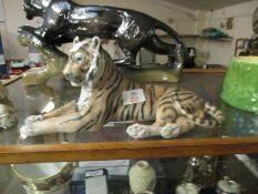 LARGE ROYAL COPENHAGEN FIGURE OF A RECLINING TIGER NO 714 TO BASE