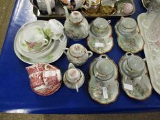 ASSORTED CERAMIC WARES INCLUDING ORIENTAL TEA SET AND EMPIRE CUPS AND SAUCERS, PALLASEY COFFEE