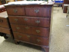 18TH CENTURY WALNUT CHEST, CROSS BANDED TOP OVER TWO SHORT AND THREE FULL WIDTH GRADUATED DRAWERS ON