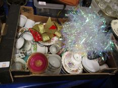 BOX CONTAINING VARIOUS CUPS, SAUCERS ETC