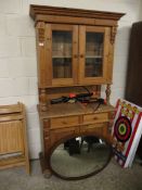 SMALL VINTAGE PINE DRESSER, WITH GLAZED CABINET ABOVE, WIDTH APPROX 99CM