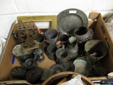 BOX CONTAINING VARIOUS PEWTER AND OTHER METAL WARES