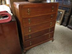 MAHOGANY FRAMED FIVE FULL WIDTH DRAWER CHEST WITH BRASS DROPLET HANDLES