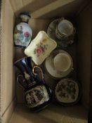 BOX CONTAINING VARIOUS COFFEE CANS AND OTHER CERAMICS