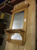 PINE HALL MIRROR WITH SHELF, WIDTH APPROX 41CM