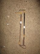 TWO VINTAGE RIDING CROPS, THE LONGER APPROX 59CM