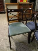 UPHOLSTERED REPRODUCTION MAHOGANY CHAIR, WIDTH APPROX 52CM