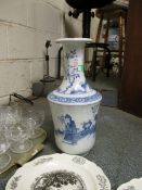 LARGE CHINESE PORCELAIN VASE DECORATED IN BLUE AND WHITE WITH CHINESE FIGURES, THE RIM WITH THREE