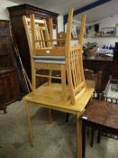 SMALL MODERN SQUARE KITCHEN TABLE AND MATCHING CHAIRS, THE TABLE APPROX 61CM SQ