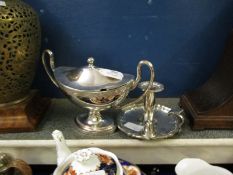 SILVER PLATED SAUCE BOAT AND CANDLESTICK