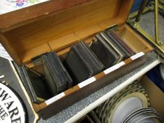 WOODEN CASE CONTAINING MIXED VICTORIAN/EDWARDIAN GLASS SLIDES INCLUDING COASTAL INTEREST, MILITARY