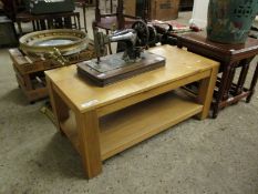 LIGHT OAK RECTANGULAR TWO TIER COFFEE TABLE ON HEAVY SQUARE LEGS