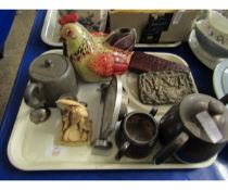 SILVER PLATED TEA POT, A BATTERY OPERATED TIN PLATE MODEL OF A CHICKEN ETC