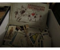 BOX CONTAINING VARIOUS CIGARETTE AND TRADE CARDS INCLUDING ALBUM ASSOCIATED FOOTBALLERS 1935-36 ETC