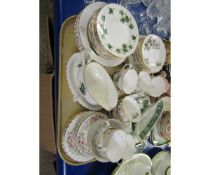 TRAY CONTAINING MIXED PART TEA WARES TO INCLUDE COLCLOUGH IVY LEAF DECORATED SAUCERS, CUPS, ETC