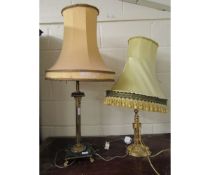 GILT FRAMED LAMP AND SHADE PLUS A CORINTHIAN COLUMN LAMP AND SHADE (2)