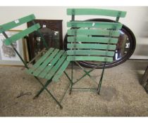 PAIR OF METAL FRAMED SLATTED FOLDING GARDEN CHAIRS