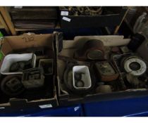 TWO BOXES OF MIXED CLOCK MOVEMENTS, DIALS ETC