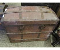 BEECHWOOD AND REXINE BANDED DOME TOP TRUNK