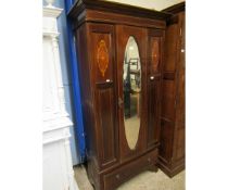 EDWARDIAN INLAID SINGLE MIRRORED DOOR WARDROBE WITH FULL WIDTH DRAWER TO BASE