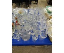 MIXED LOT OF GLASS WARES, WINE GLASSES, CHAMPAGNE FLUTES ETC