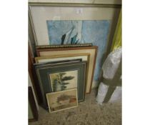 GROUP OF MIXED PRINTS, PICTURES, WATERCOLOURS ETC